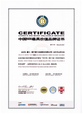 2013中国500最具价值品牌证书